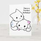 愛の男の子および女の子の子ネコのかわいいスケッチ カード (黄色い花)