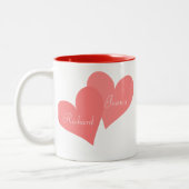 愛の白鳥のかわいいイラストレーション ツートーンマグカップ (左)