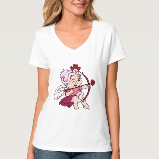 "愛の矢を持つ装飾的なキューピッドTシャツ – ロマンティ Tシャツ (正面)