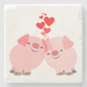 愛の石コースターにかわいい漫画の豚 ストーンコースター (正面)