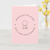 愛の社交距離を贈るピンクかわいい猫ロック カード (黄色い花)