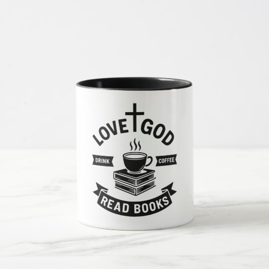 愛の神コーヒーの本を飲読む愛者クリスチャン マグカップ (中央)