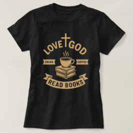 愛の神コーヒーを飲む読コーヒーブックヴィンテージ愛好家 Tシャツ