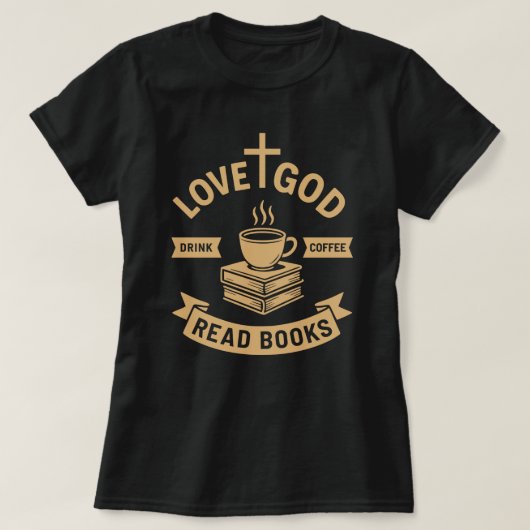 愛の神コーヒーを飲む読コーヒーブックヴィンテージ愛好家 Tシャツ (デザイン正面)