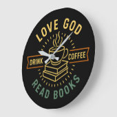 愛の神コーヒーを飲む読コーヒーブック愛好家ヴィンテージ ラージ壁時計 (傾斜)