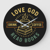 愛の神コーヒーを飲む読コーヒーブック愛好家ヴィンテージ ラージ壁時計 (正面)
