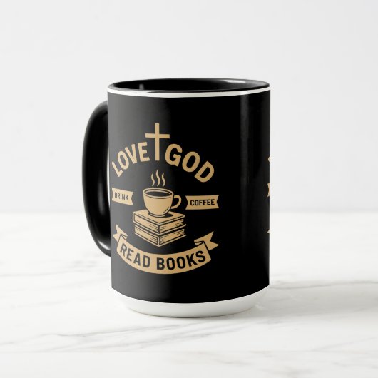 愛の神コーヒーを飲読む本クリスチャンヴィンテージ マグカップ (正面左)