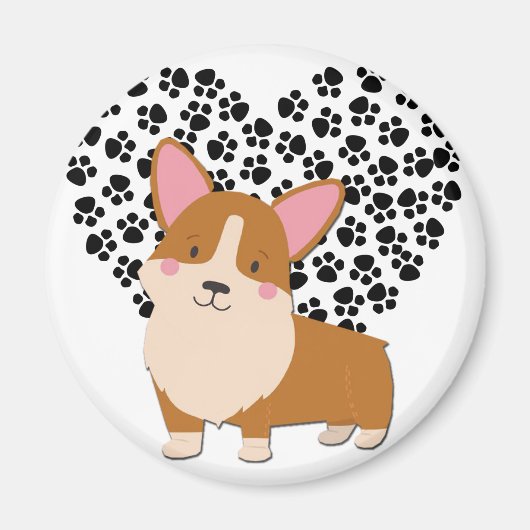 愛の私のウェルシュコーギー子犬の手をプリントハート マグネット (正面)