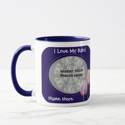 愛の私のBabciピンクのチューリップポーランド祖母マグカップ マグカップ (左)
