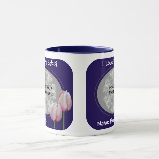 愛の私のBabciピンクのチューリップポーランド祖母マグカップ マグカップ (中央)