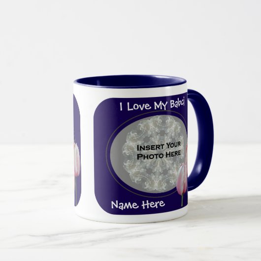 愛の私のBabciピンクのチューリップポーランド祖母マグカップ マグカップ (正面右)