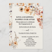 愛の笑い喜んで婚約秋ワイルドフラワー 招待状 (正面/裏面)
