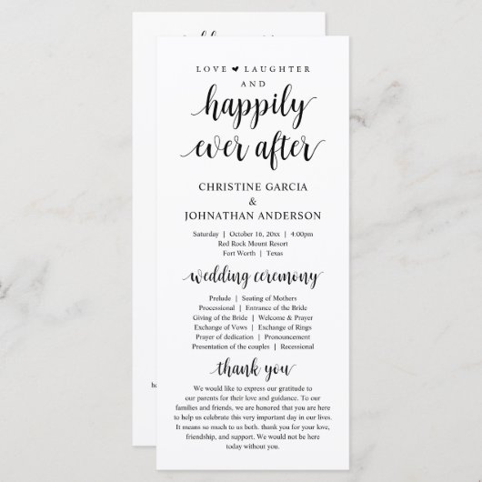 愛の笑い楽しい後に結婚の式 プログラム (正面/裏面)