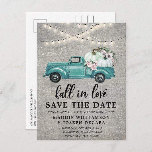 愛の素朴秋ストリングライト日付を保存 案内ポストカード (正面/裏面)