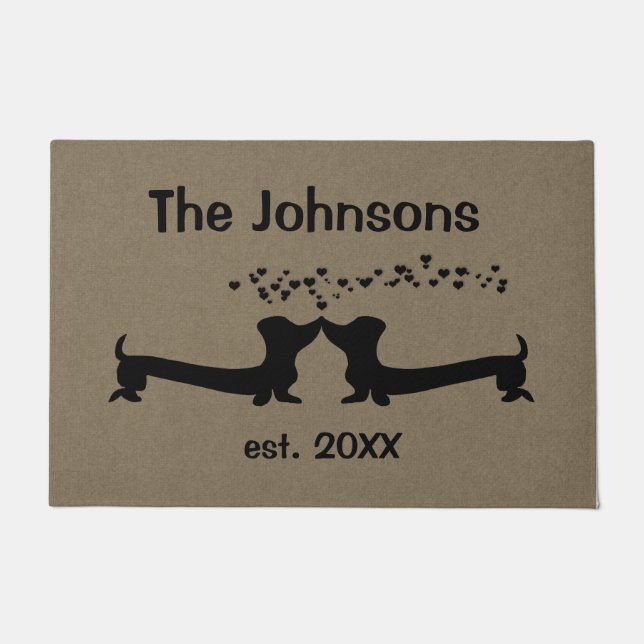 愛の結婚したなダックスフント ドアマット (正面)