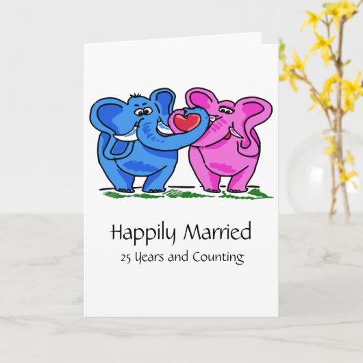 愛の結婚記念日でかわいいゾウのカップル|過去記事  カード (黄色い花)