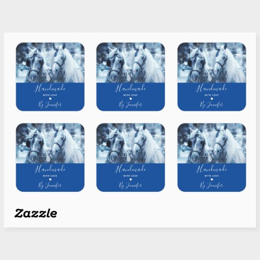 愛の美しい馬のチームで作られた冬の写真 スクエアシール (シート)