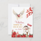愛の翼の封筒とバラバレンタイン ノートカード (正面)