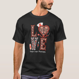 愛の聴診器 ハート ヒョウ柄 看護師 ケース マネージャー F Tシャツ
