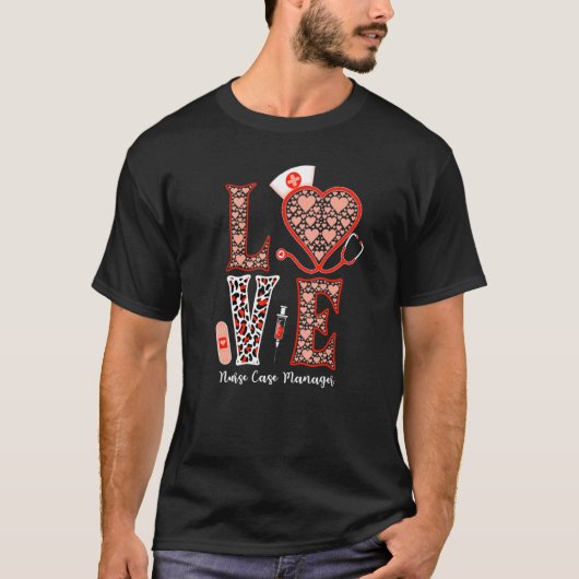 愛の聴診器 ハート ヒョウ柄 看護師 ケース マネージャー F Tシャツ (正面)