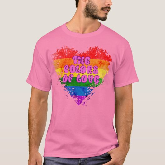 愛の色ゲイプライドLGBTQレインボーハート Tシャツ (正面)