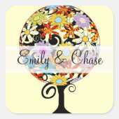 愛の花の木の魔法の森の結婚輪 スクエアシール (正面)
