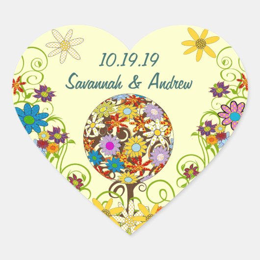 愛の花の木の魔法の森の結婚輪 ハートシール (正面)