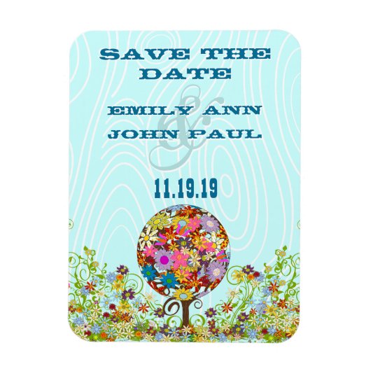 愛の花の木の魔法の森の結婚輪 マグネット (縦)