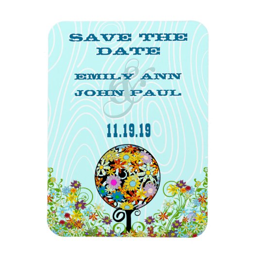 愛の花の木の魔法の森の結婚輪 マグネット (縦)