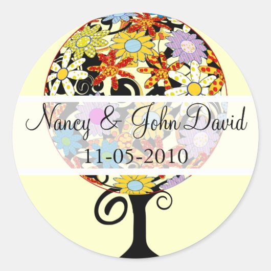 愛の花の木の魔法の森の結婚輪 ラウンドシール (正面)