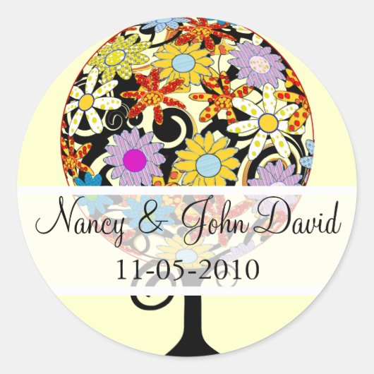 愛の花の木の魔法の森の結婚輪 ラウンドシール (正面)