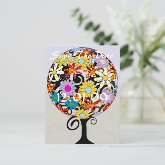 愛の花の木の魔法の森の結婚輪 案内ポストカード (スタンド正面)