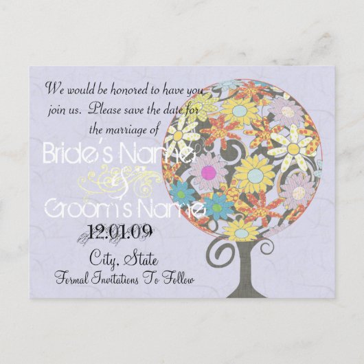 愛の花の木の魔法の森の結婚輪 案内ポストカード (裏面)