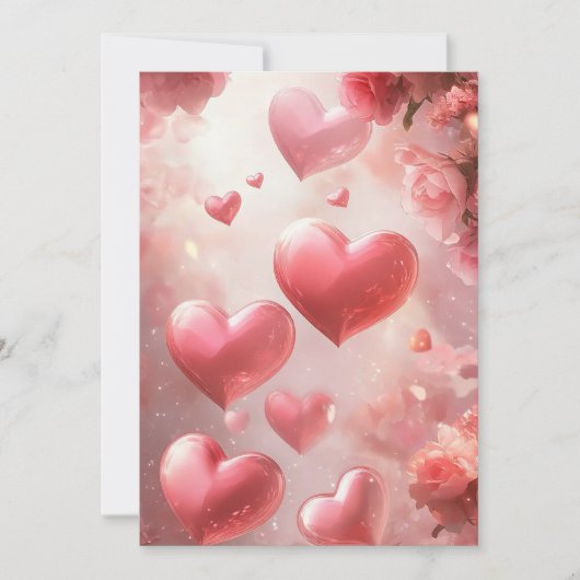 愛の花咲き:ピンクのバラのハート結婚のInvitati 招待状 (正面)