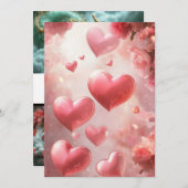 愛の花咲き:ピンクのバラのハート結婚のInvitati 招待状 (正面/裏面)