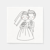 愛の花嫁と花婿の漫画結婚の スタンダードカクテルナプキン (正面)