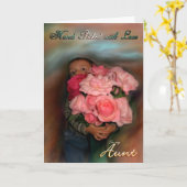 愛の花束を抱く幼児　薔薇 カード (黄色い花)