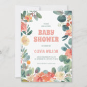 愛の花開き：緑とサンゴの赤ちゃんシャワー 招待状 (正面)