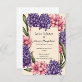 愛の花開：エレガントフローラ結婚式招待状 (正面/裏面)