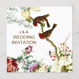 愛の花鳥の花花花結婚式の招待© 招待状