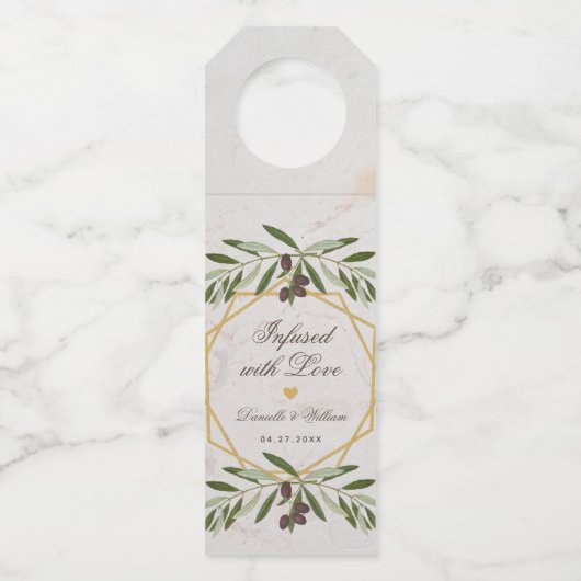 愛の葉が溢れるオリーブ油結婚式の引き出物 ボトルネックタグ (正面)