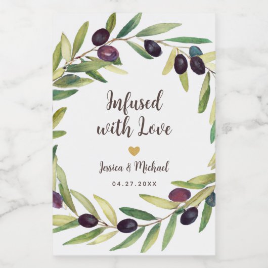 愛の葉が溢れるオリーブ油結婚式の引き出物 ワインラベル (シングルラベル)