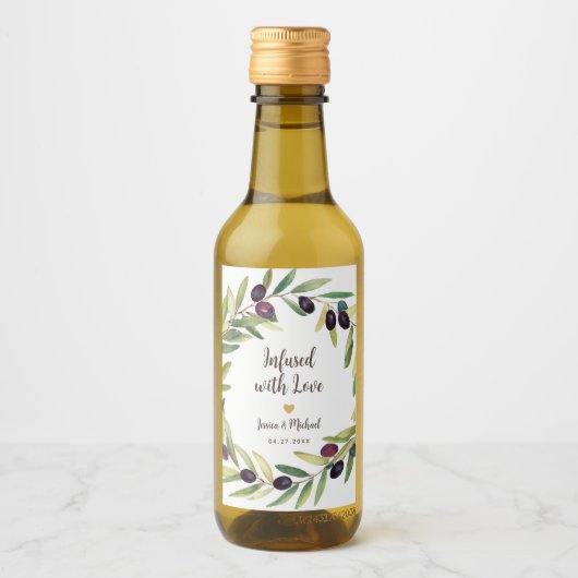 愛の葉が溢れるオリーブ油結婚式の引き出物 ワインラベル (正面)