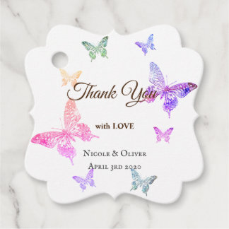 愛の蝶のラージカラフルクロで感謝 フェイバータグ