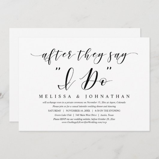 愛の言葉を交わした後、結婚記念の食事会へご招待 招待状 (正面/裏面)