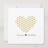 愛の言葉を綴ったゴールドハート ミニマル フラットカード シーズンカード (正面)