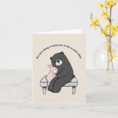 愛の記念日を抱くベンチのベアーとバニー カード (黄色い花)