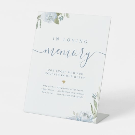 愛の記憶でほこりっぽい青いフローラスクリプト素朴 台座サイン (正面)