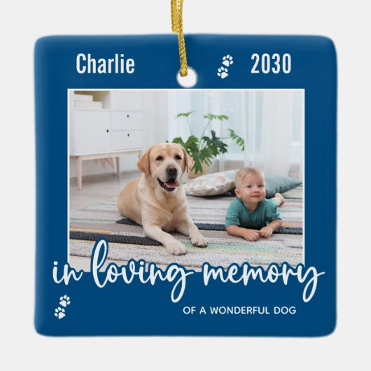 愛の記憶でペット記念二犬写真記念 セラミックオーナメント (正面)