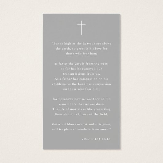 愛の記憶で色あせた写真葬儀祈りの言葉カード (裏面)